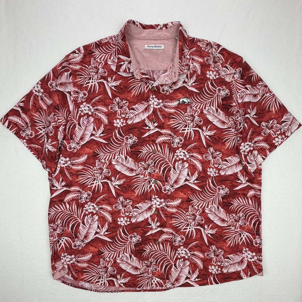 Tommy Bahama Arkansas Razorbacks Mens XXXL Red Tropical Floral Button Down Shirt